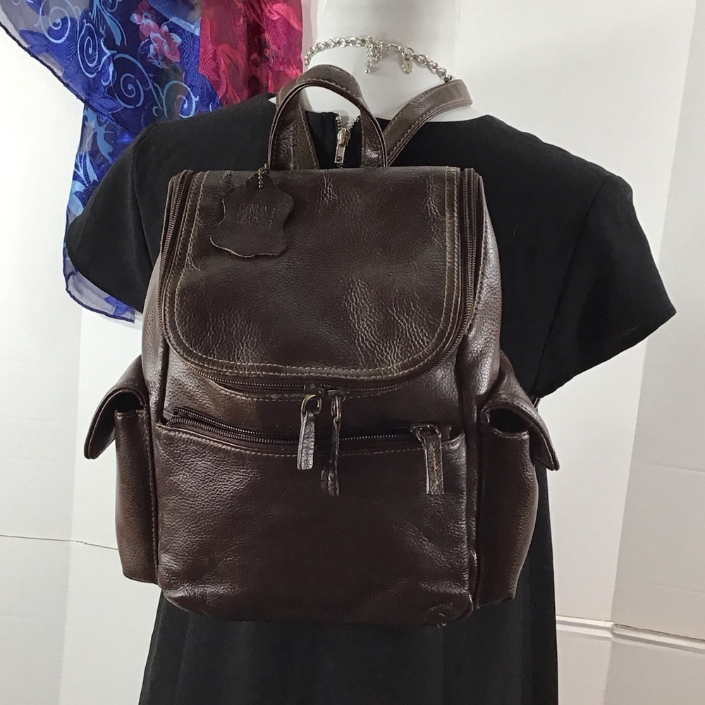 Brown pebbled Leather vintage Backpack